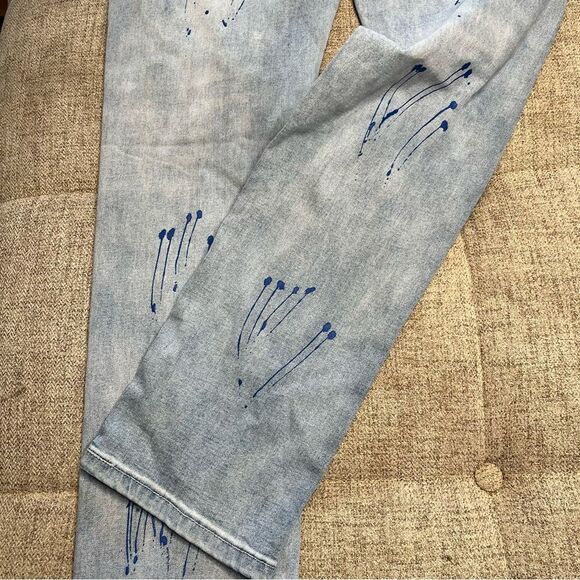 M Society Bleached Skinny Fit Rip And Tear With Splatter Jeans Size 34x30 - Picture 6 of 11